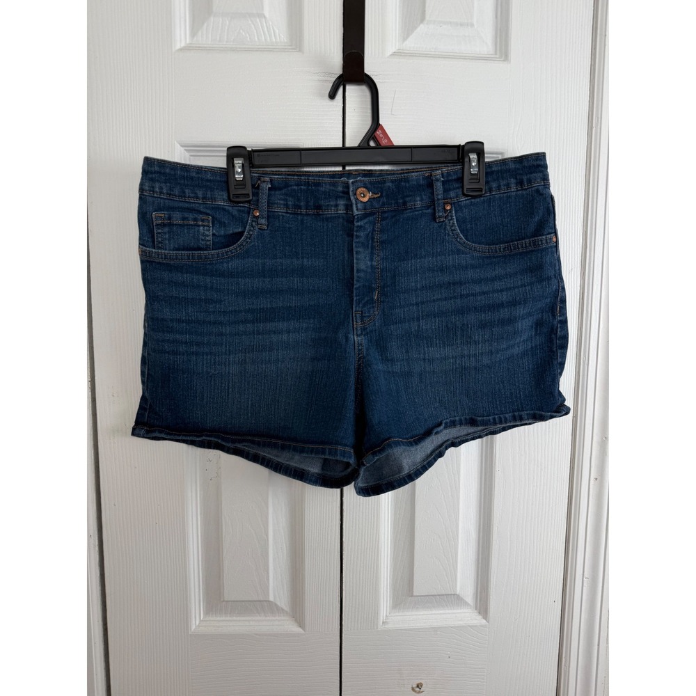 Jessica Simpson Denim Jean Shorts 16 Blue Dark Wash Stretch Minimalist Y2K - Picture 1 of 6